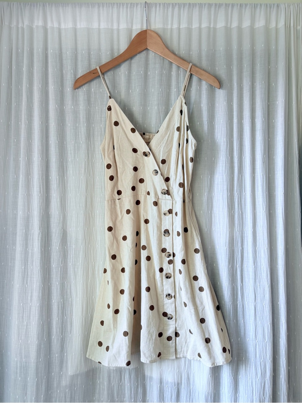 Altar'd State Cream Polka-Dot Button-Front Mini Dress